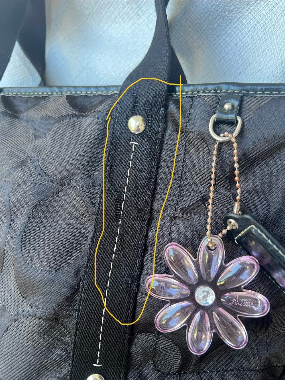 Coach Black Signature Tote with Purple Flower Charm - Picture 16 of 16